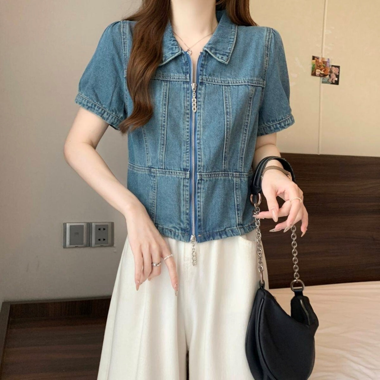 Short sleeve denim jacket D0206