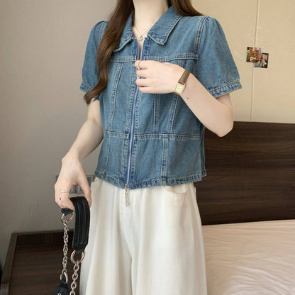 Short sleeve denim jacket D0206