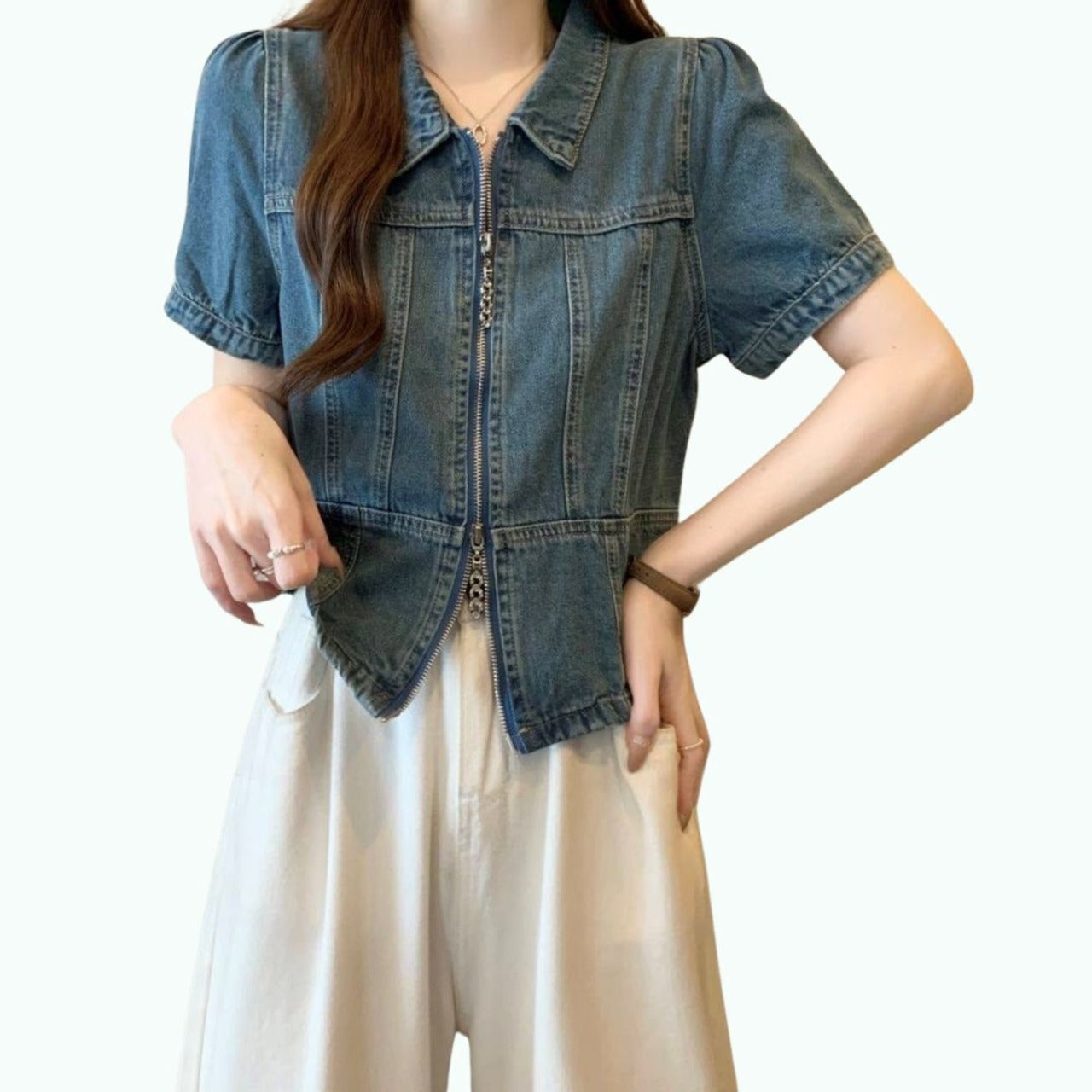 Short sleeve denim jacket D0206