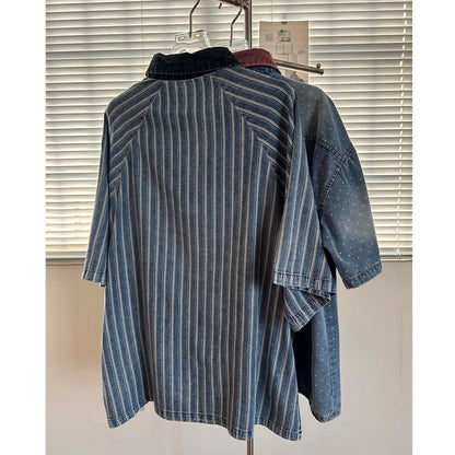 Retro denim striped shirt D0202