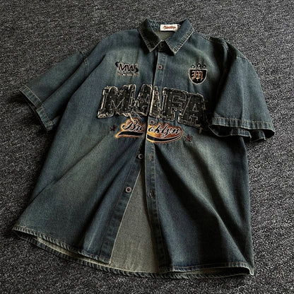 American casual style denim embroidery shirt D0204