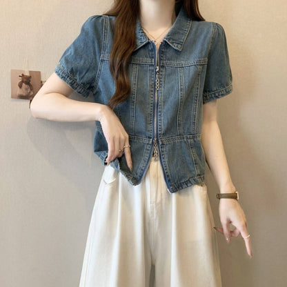 Short sleeve denim jacket D0206