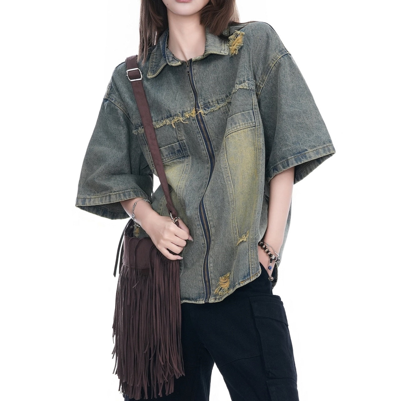 Half sleeve denim jacket D0205