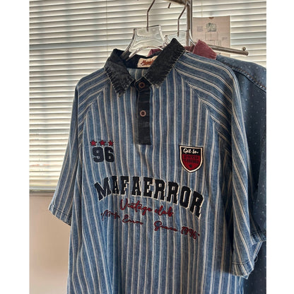 Retro denim striped shirt D0202