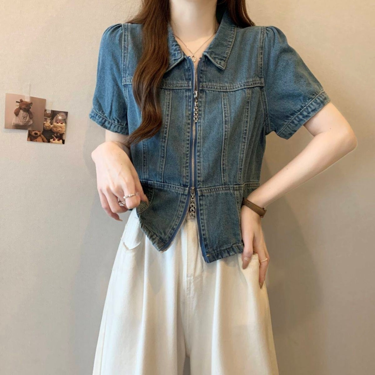 Short sleeve denim jacket D0206