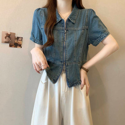 Short sleeve denim jacket D0206