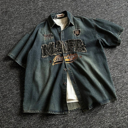 American casual style denim embroidery shirt D0204