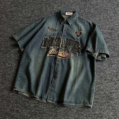 American casual style denim embroidery shirt D0204