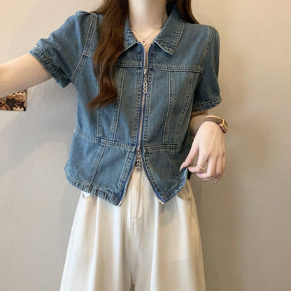 Short sleeve denim jacket D0206