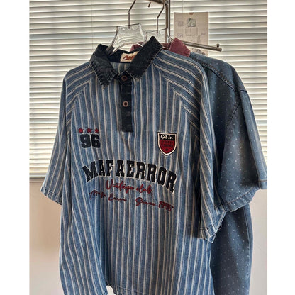 Retro denim striped shirt D0202