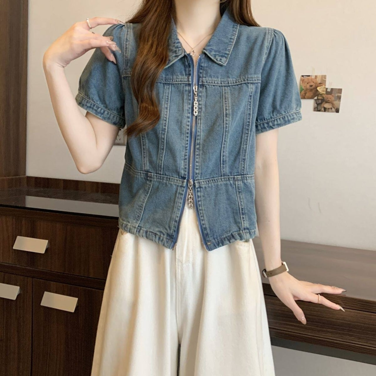 Short sleeve denim jacket D0206