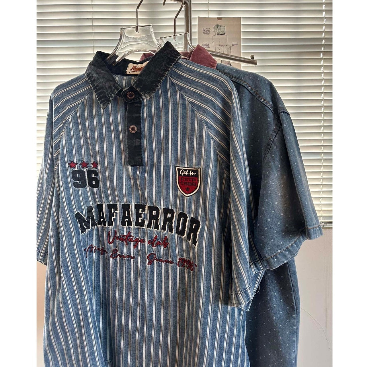Retro denim striped shirt D0202