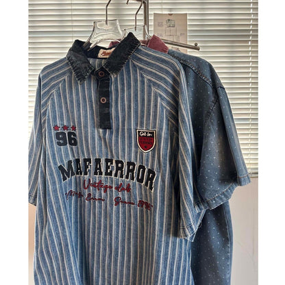 Retro denim striped shirt D0202