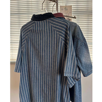 Retro denim striped shirt D0202