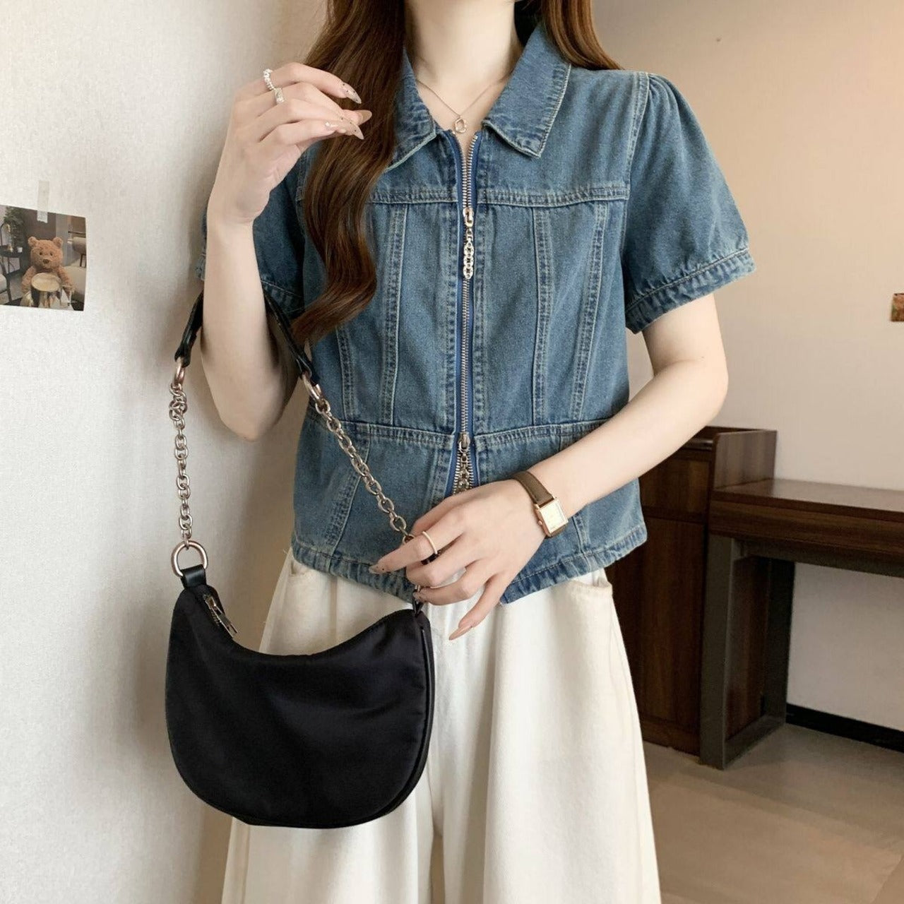 Short sleeve denim jacket D0206
