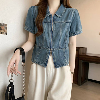 Short sleeve denim jacket D0206
