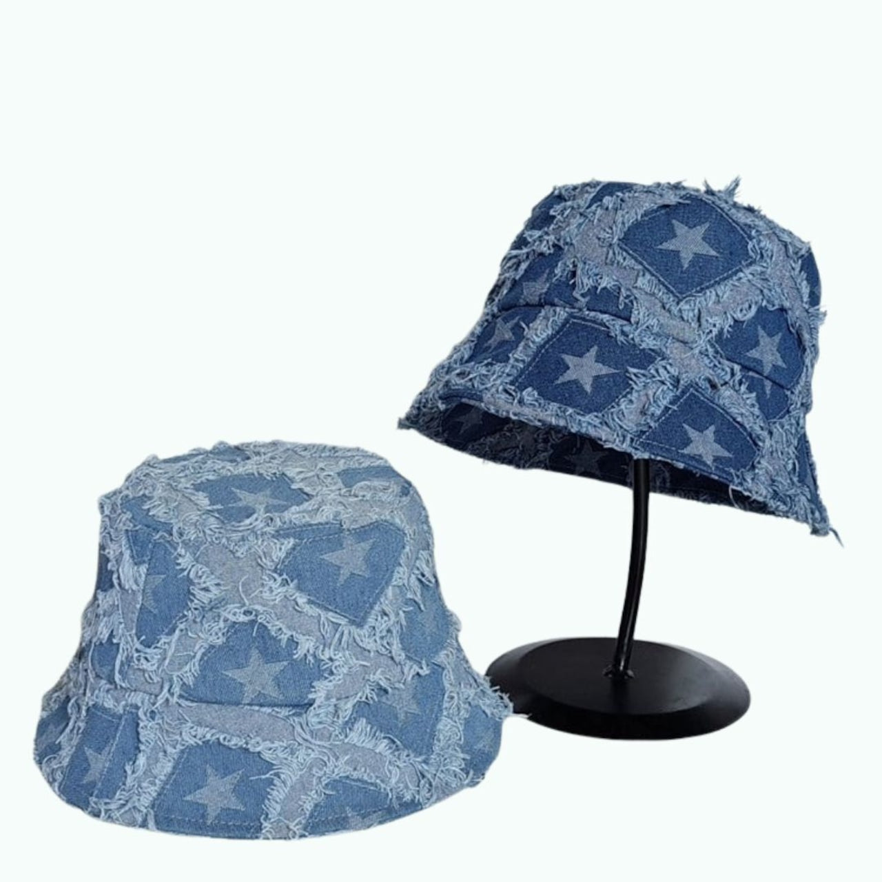 Star pattern denim bucket hat D0214