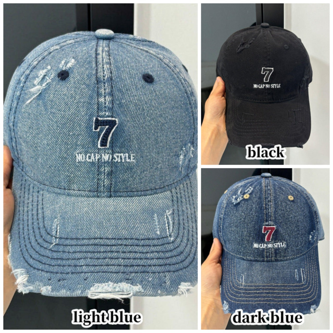 Distressed denim embroidery cap D0212