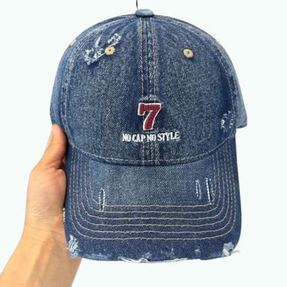 Distressed denim embroidery cap D0212