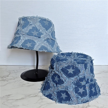Star pattern denim bucket hat D0214
