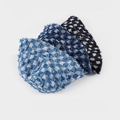 Block check denim bucket hat D0213