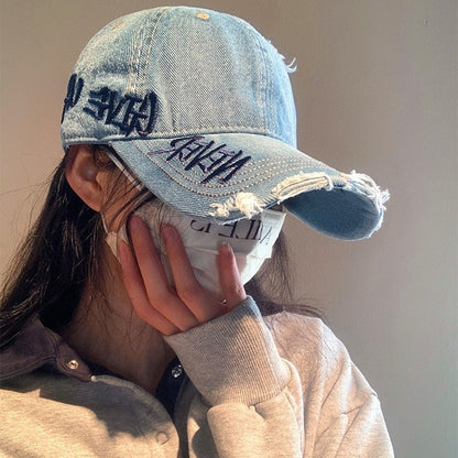 Distressed denim cap D0211