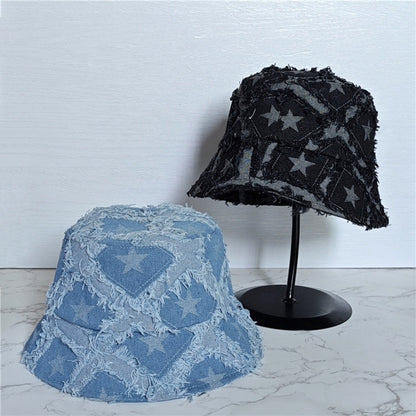 Star pattern denim bucket hat D0214