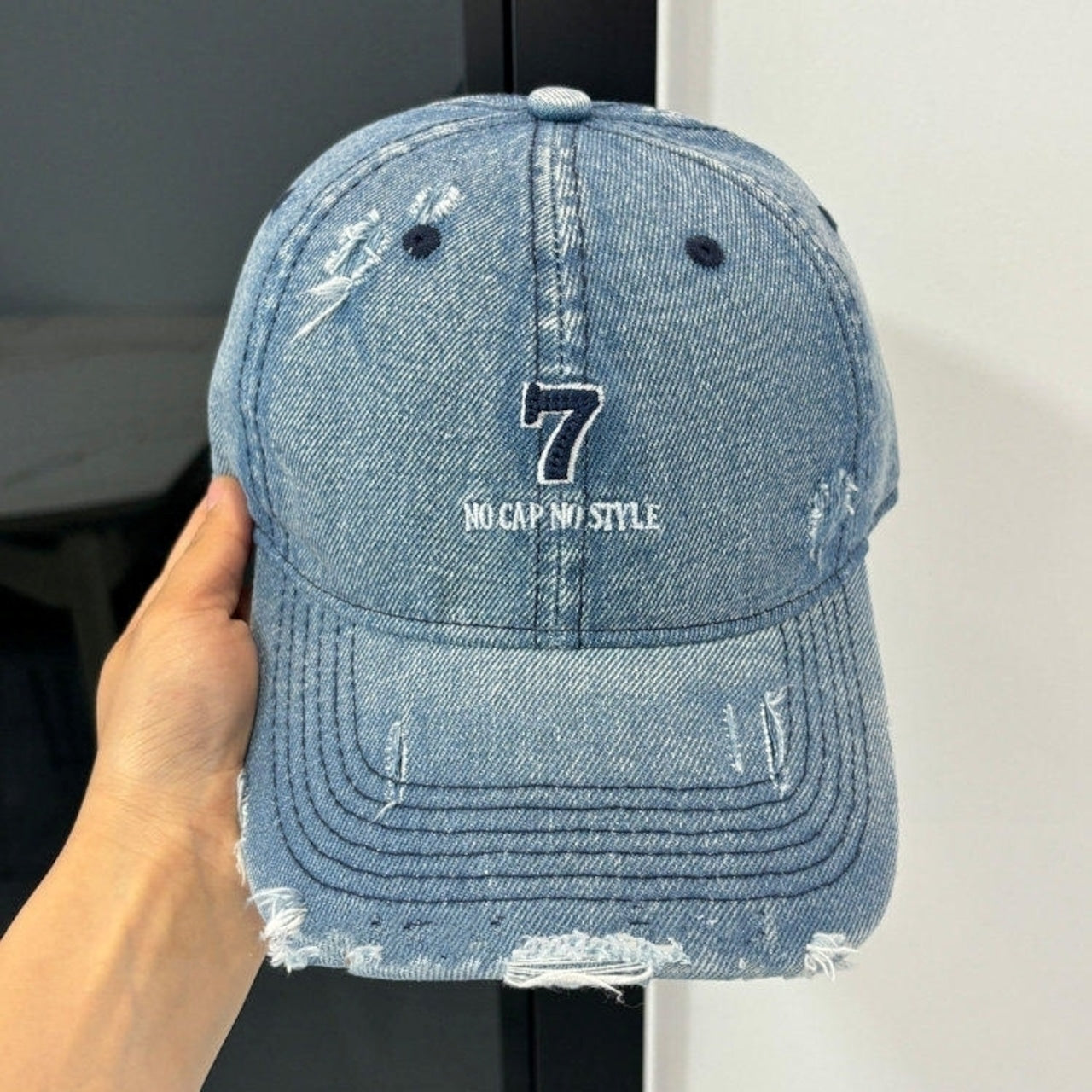 Distressed denim embroidery cap D0212