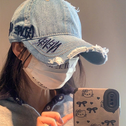 Distressed denim cap D0211