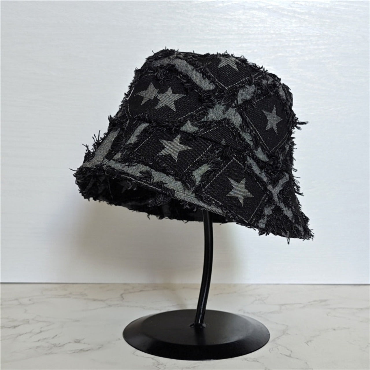 Star pattern denim bucket hat D0214