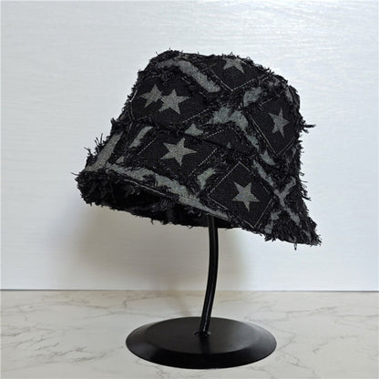 Star pattern denim bucket hat D0214