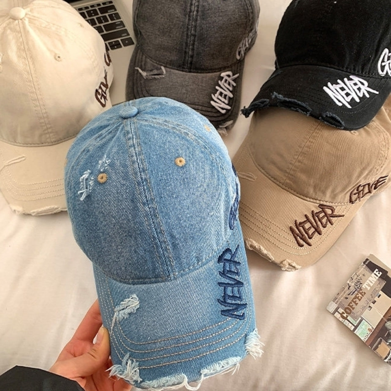 Distressed denim cap D0211