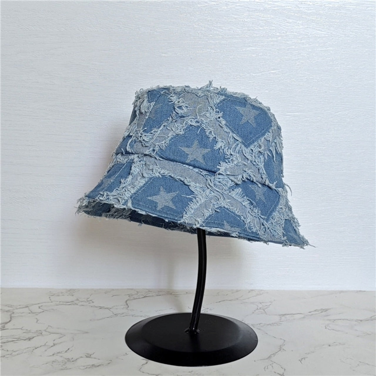 Star pattern denim bucket hat D0214