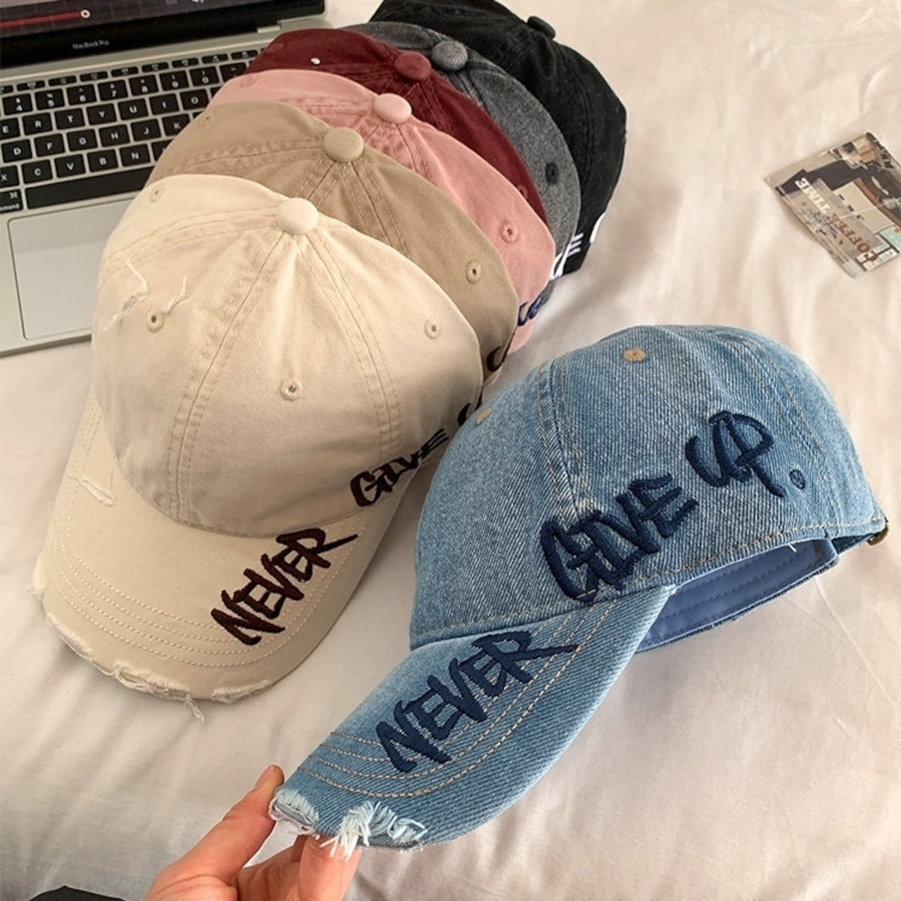 Distressed denim cap D0211