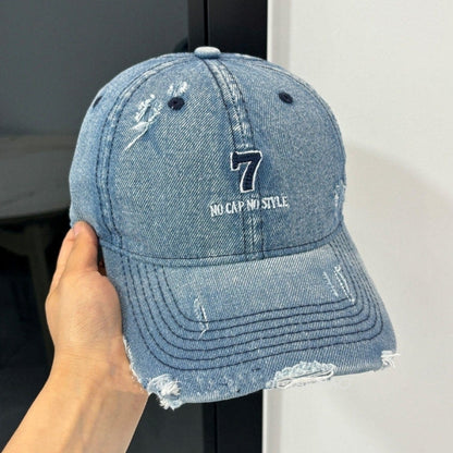 Distressed denim embroidery cap D0212