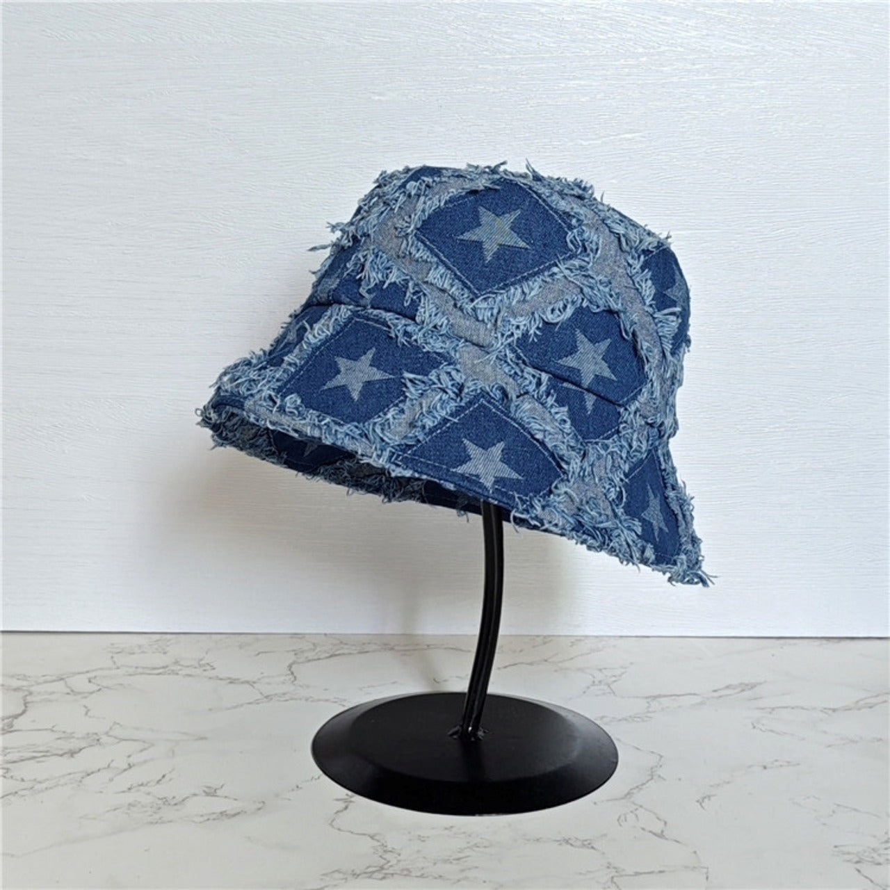 Star pattern denim bucket hat D0214