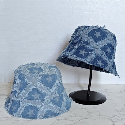 Star pattern denim bucket hat D0214