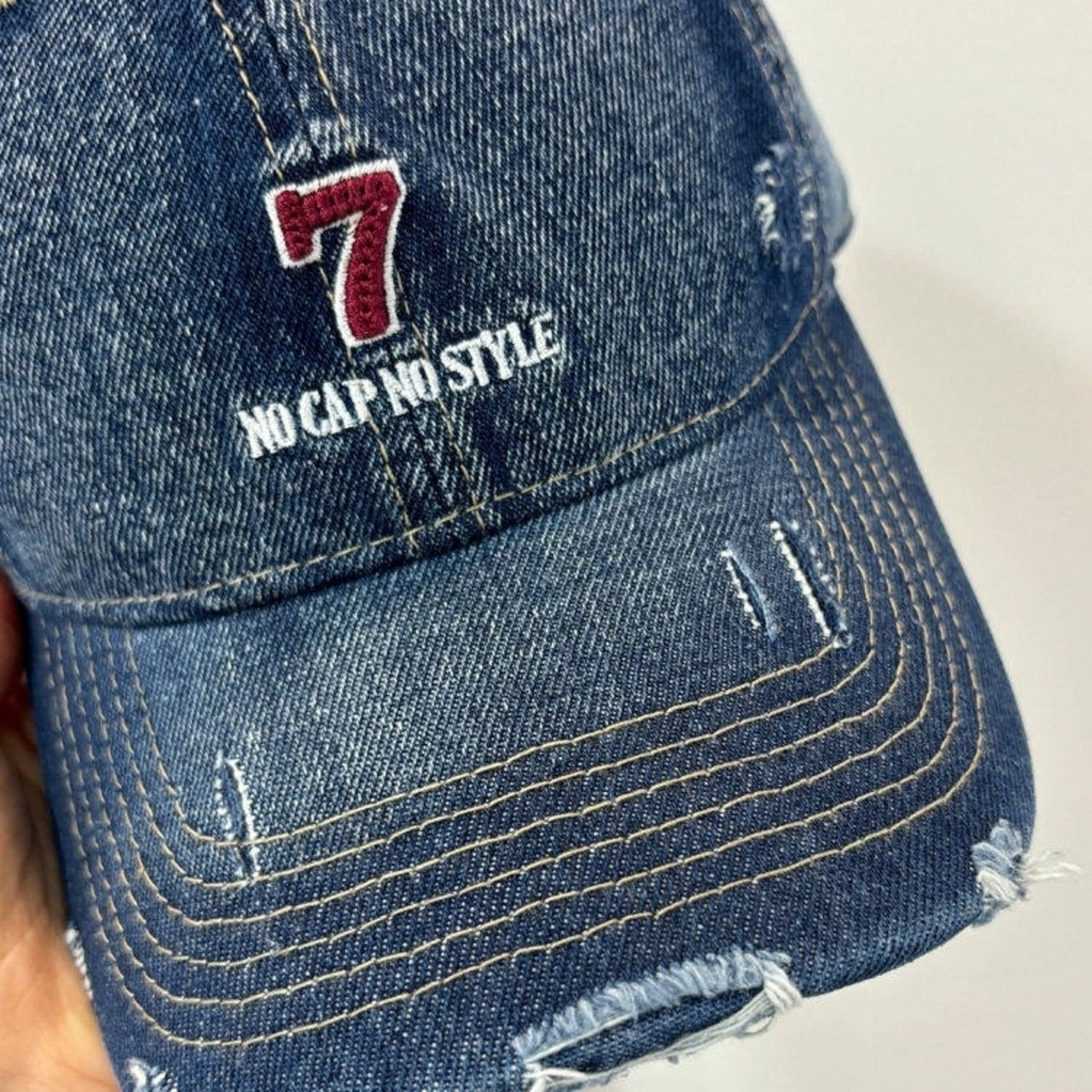 Distressed denim embroidery cap D0212