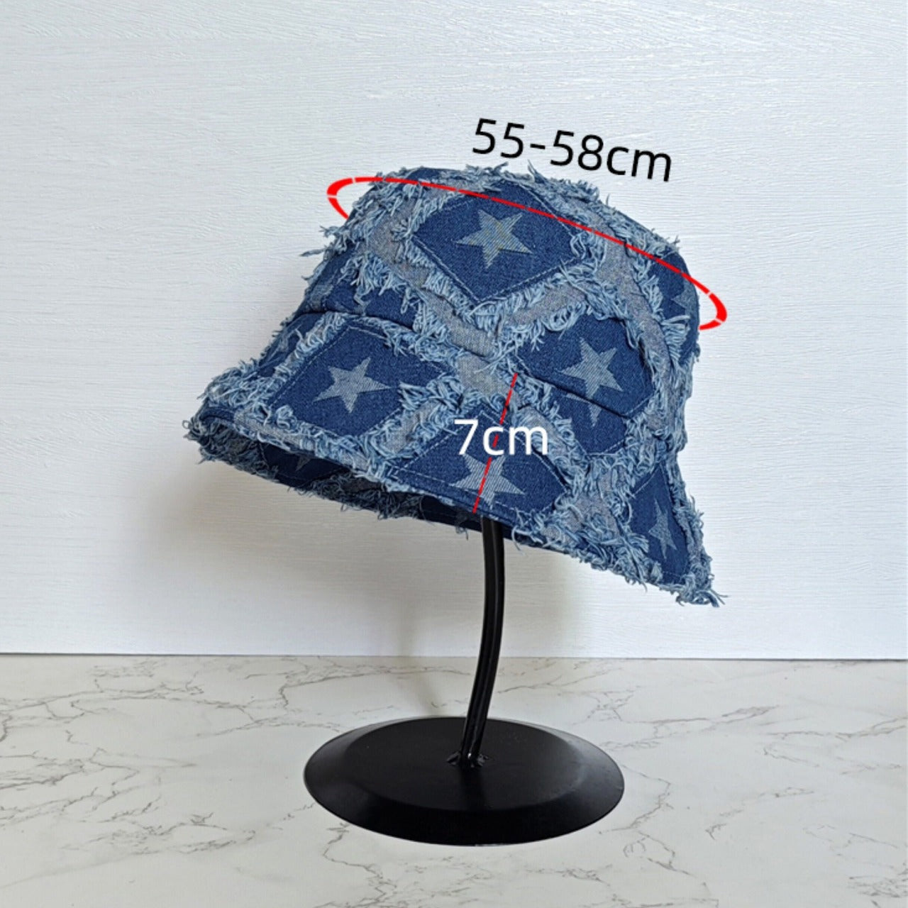Star pattern denim bucket hat D0214
