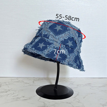 Star pattern denim bucket hat D0214
