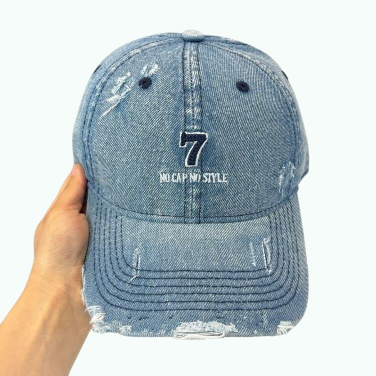 Distressed denim embroidery cap D0212