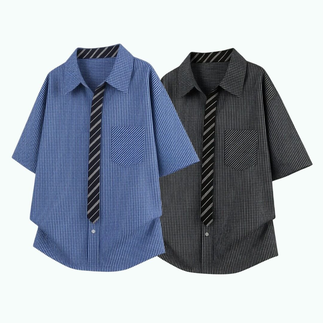 Faux-tie short-sleeve shirt D0224