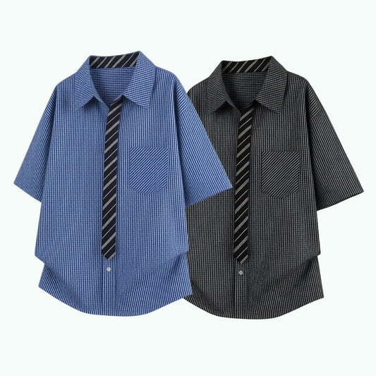 Faux-tie short-sleeve shirt D0224