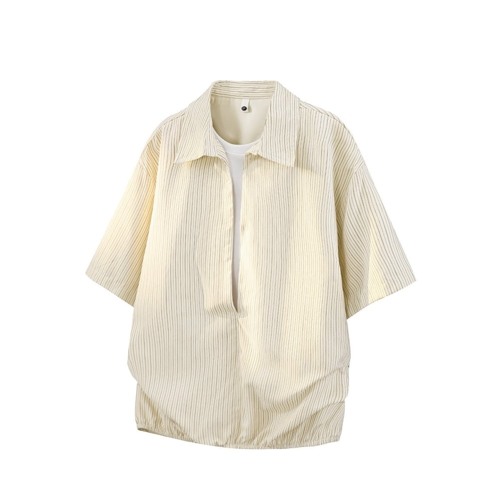 Striped short-sleeve shirt & denim pants D0219