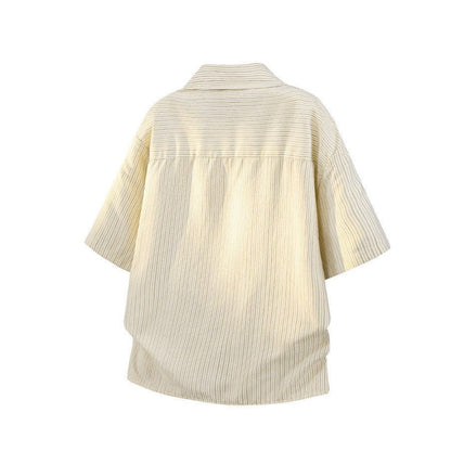 Striped short-sleeve shirt & denim pants D0219