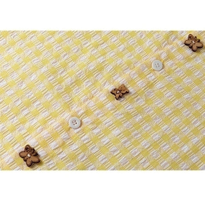 Gingham check shirt & denim pants D0218