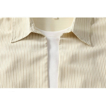 Striped short-sleeve shirt & denim pants D0219