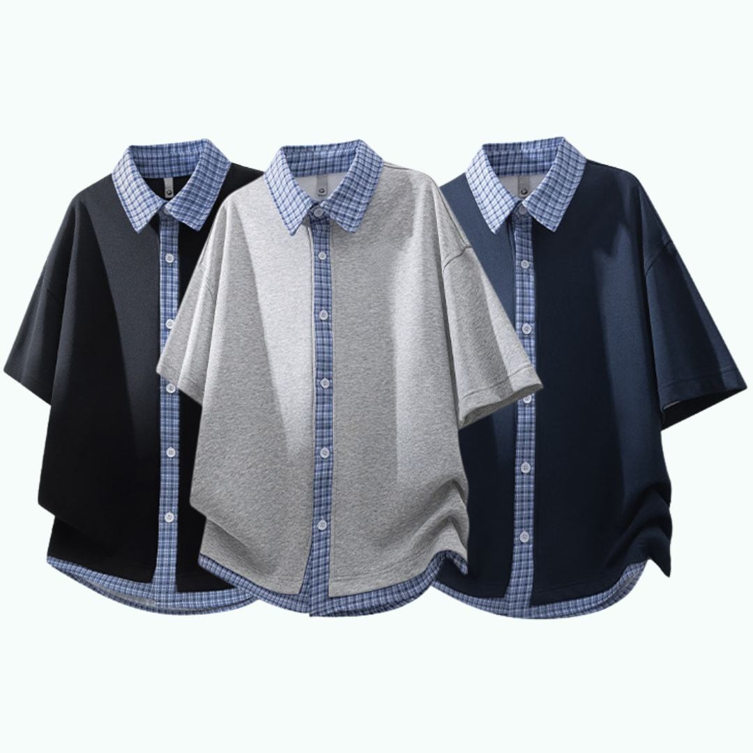 Short-sleeve plaid shirt D0225
