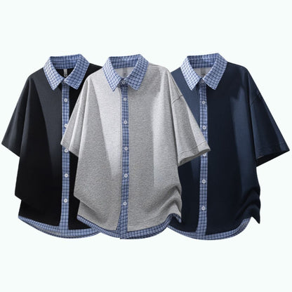Short-sleeve plaid shirt D0225