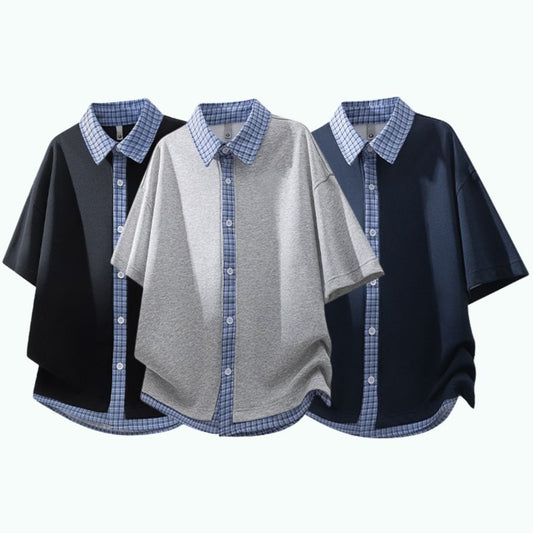 Short-sleeve plaid shirt D0225